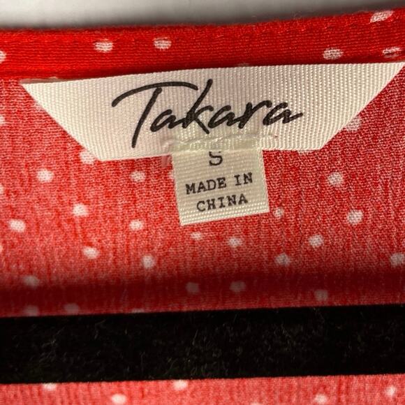 Takara, Size Small, Red Mini Polka Dot Cropped Blouse, Tie Front, Flutter Sleeve - Picture 2 of 5